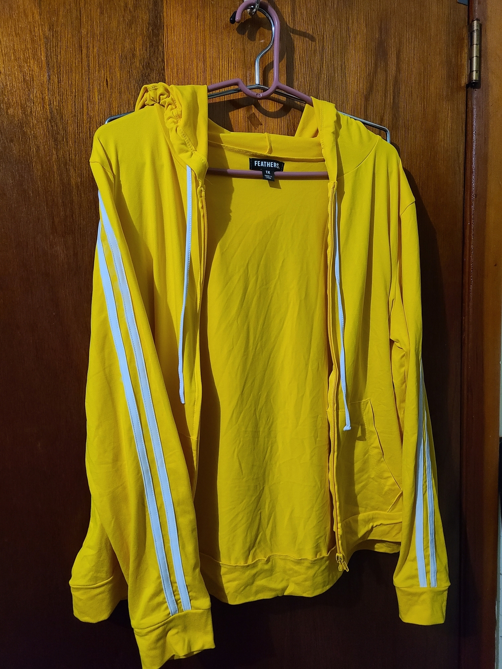 feathers Bright Yellow Hooded Zip Windbreaker with White Stripe Detail